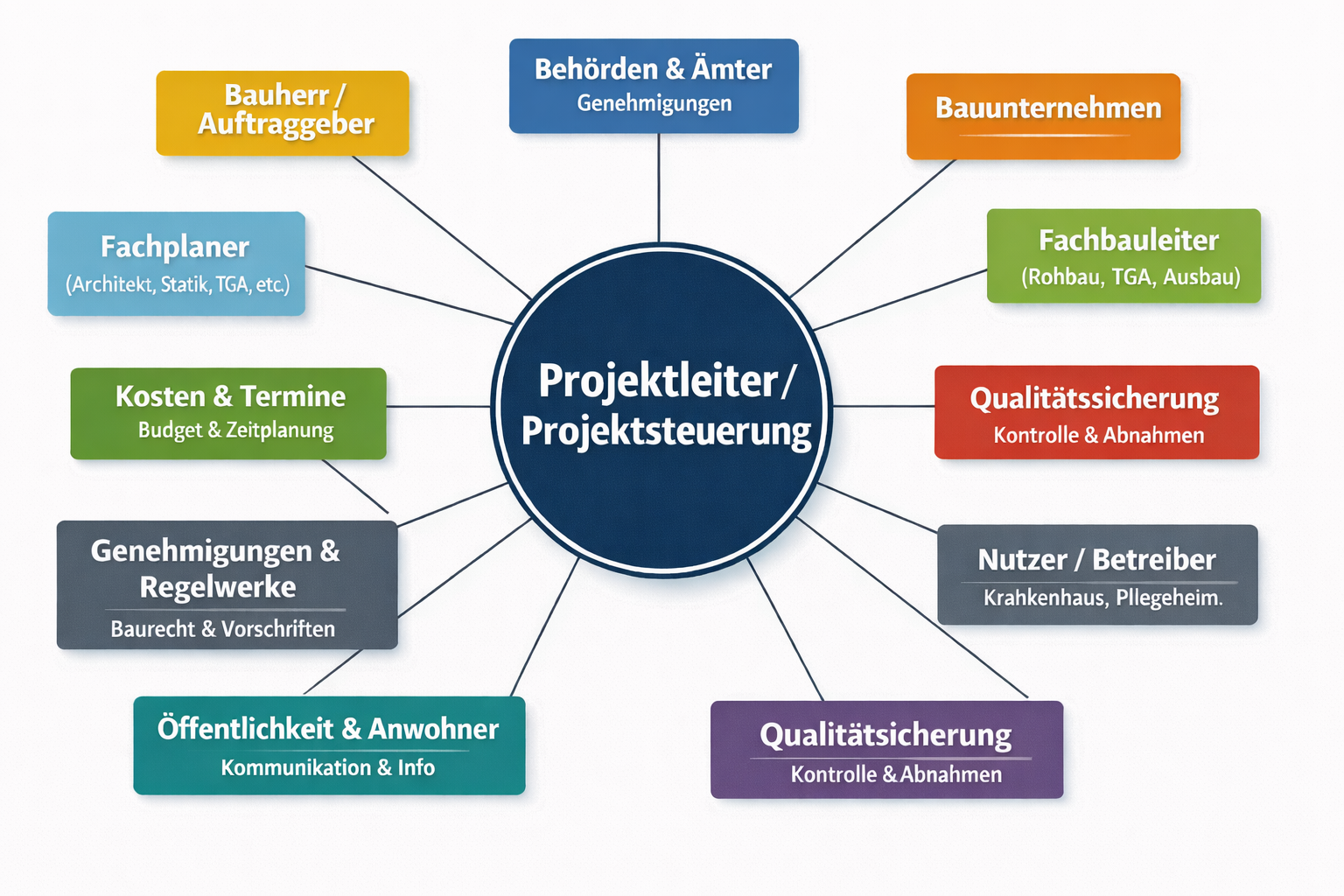 Projektleiter im Bauwesen koordiniert Bauherren, Fachplaner, Behörden und Bauunternehmen